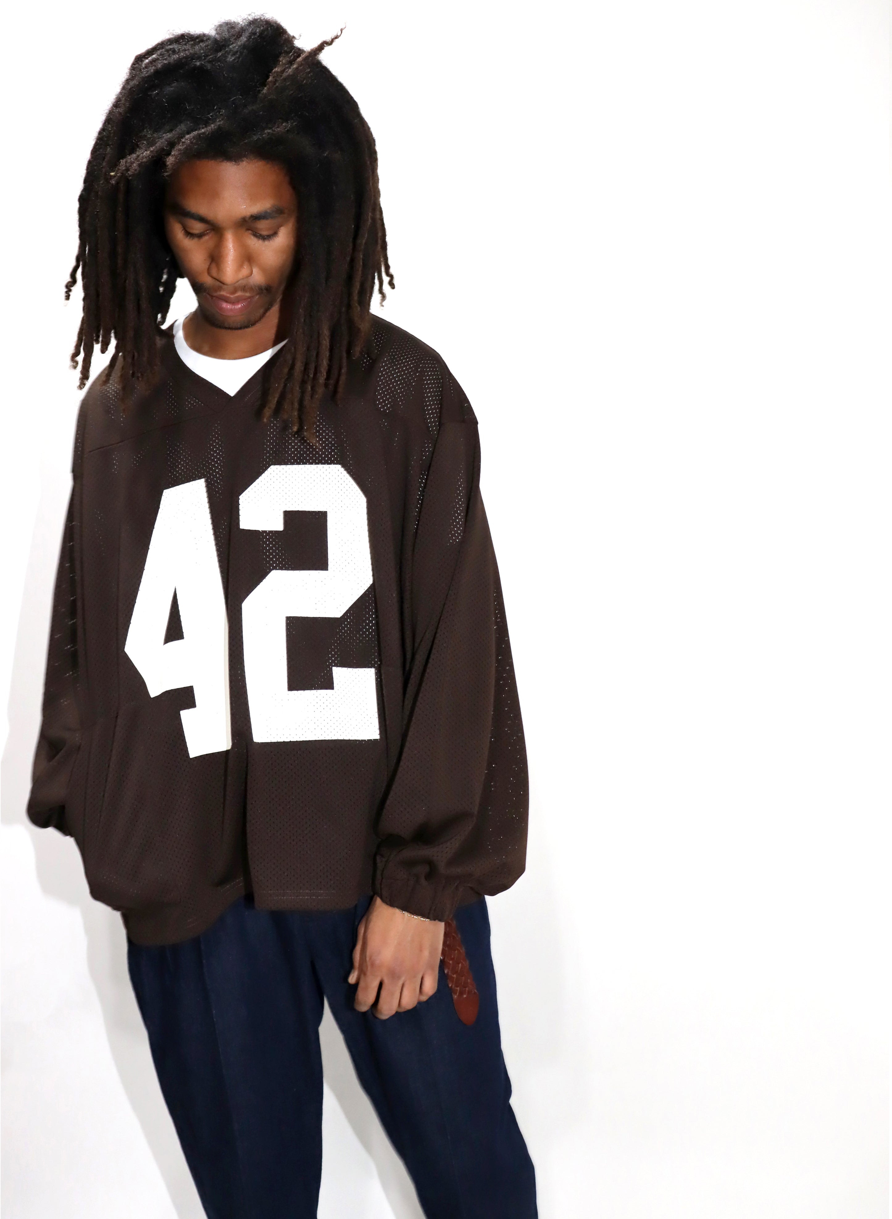 WOODBLOCK 42 MESH FOOTBALL LS SHIRT BROWN/WHITE (WB-25SS-004)