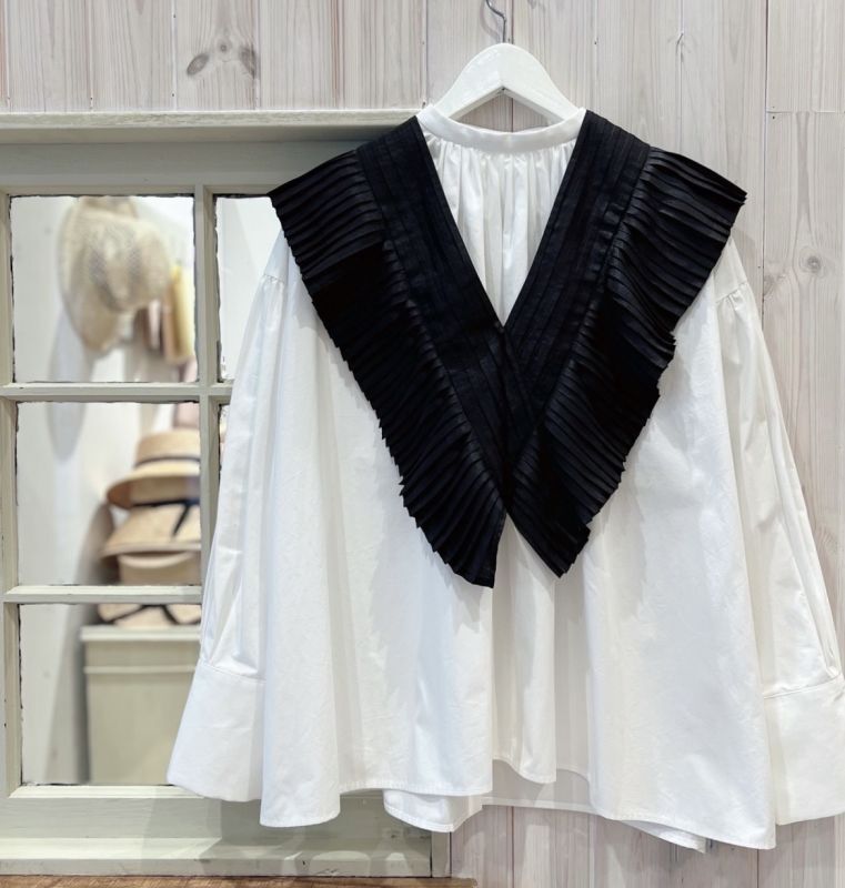 BUNON Khadi Silk Tuck Ruffle Collar