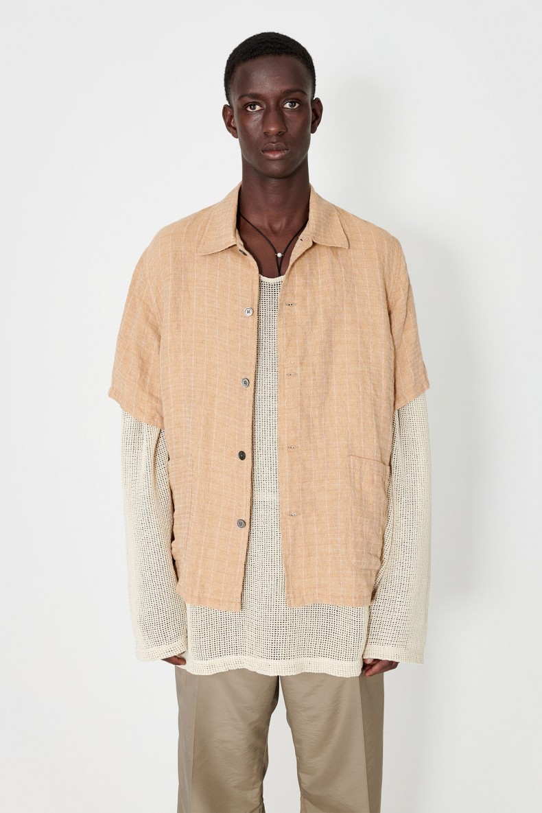 Our Legacy Elder Short Sleeve Shirt (Oat Texan Pinstripe
