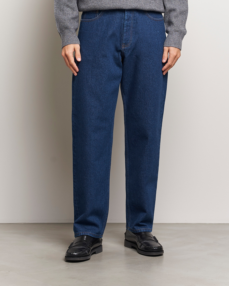 Maison Kitsuné Straight Fit Jeans Stone Washed Indigo at
