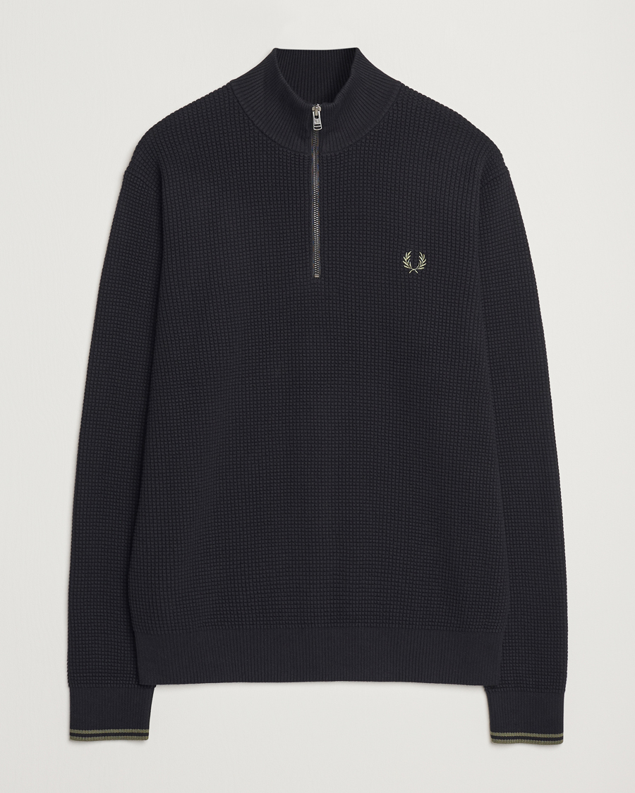 Fred Perry Waffle Stitch Half Zip Black at CareOfCarl.com