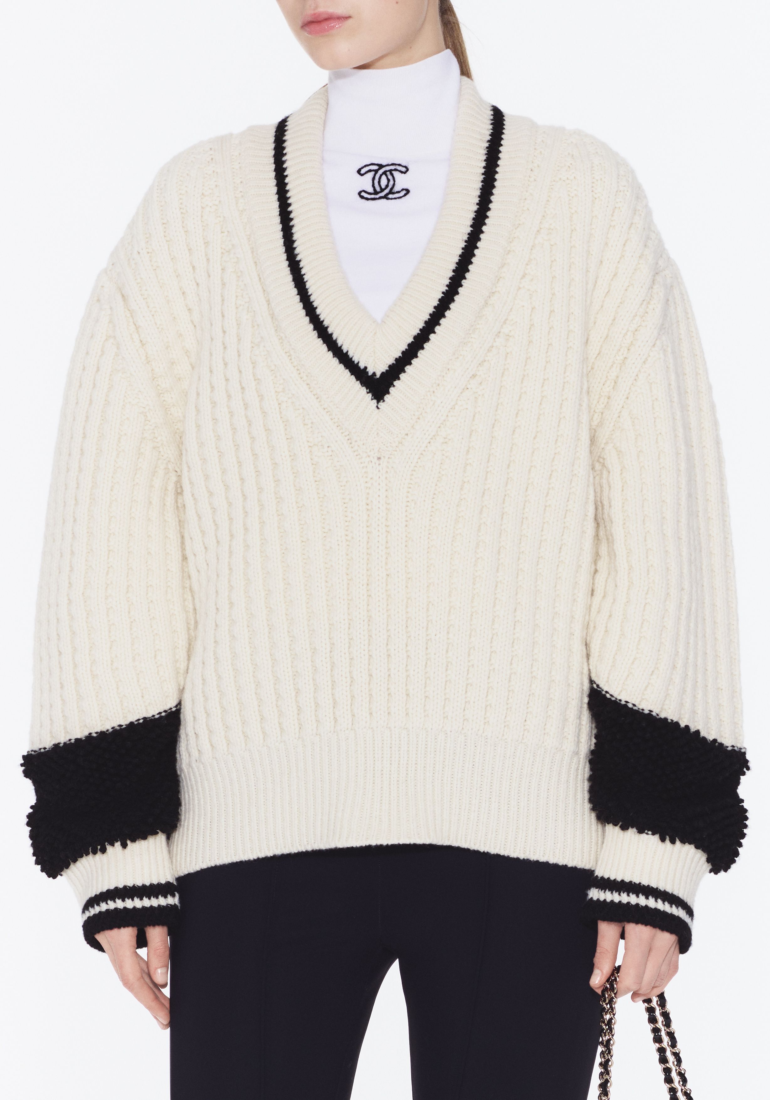 プルオーバー - ウール、エクリュ & ブラック — ファッション | CHANEL