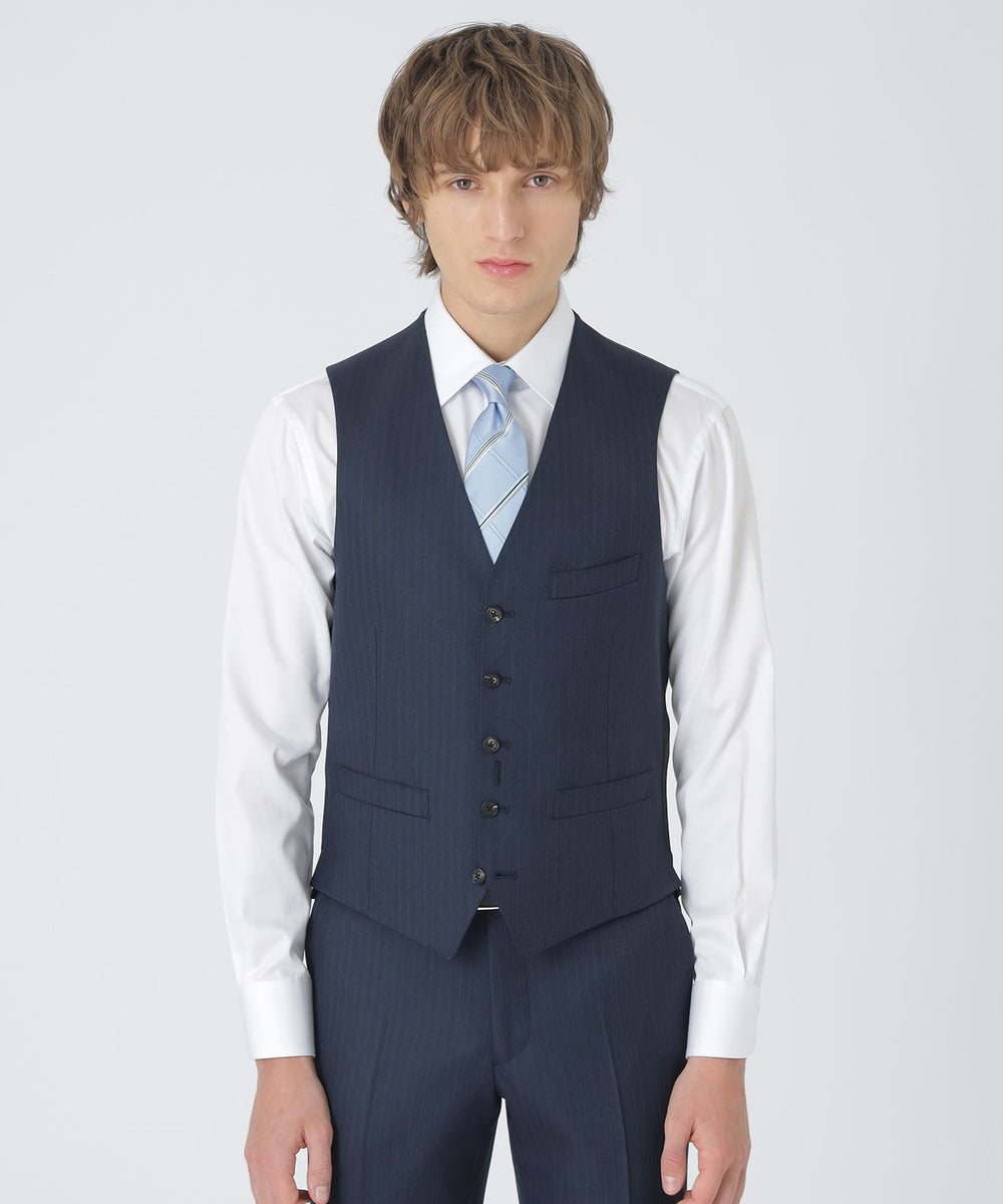 MIYUKIプルシャンブルーTOPシャドーストライプスリーピーススーツ