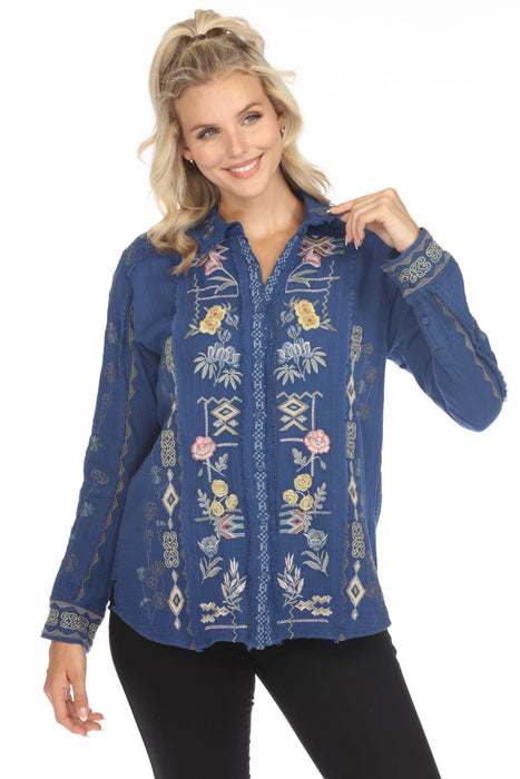 Women's Embroidered Button-Down Blouse Top | After Retail