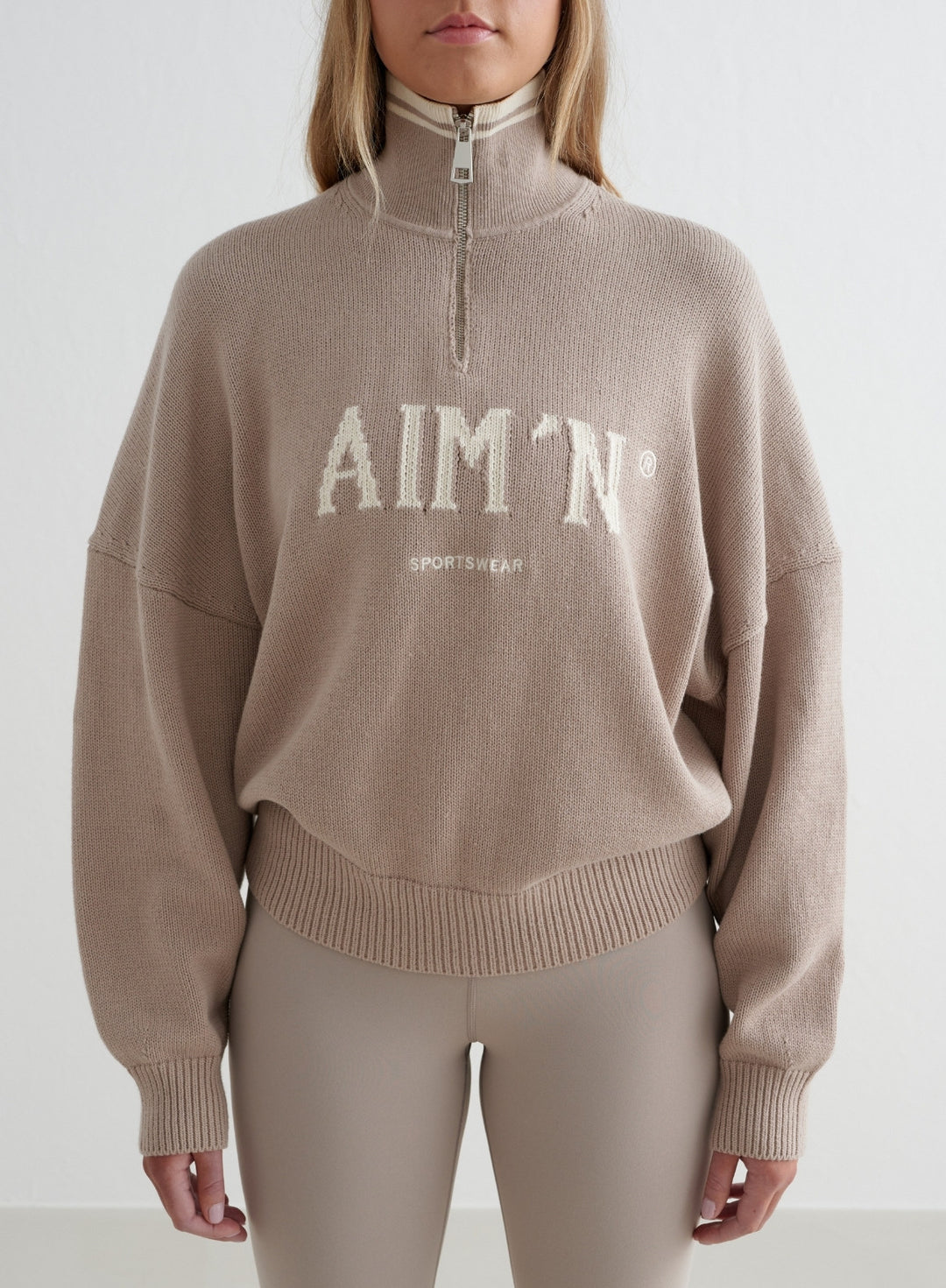 Dark Clay College Knitted Half Zip – AIM'N EU