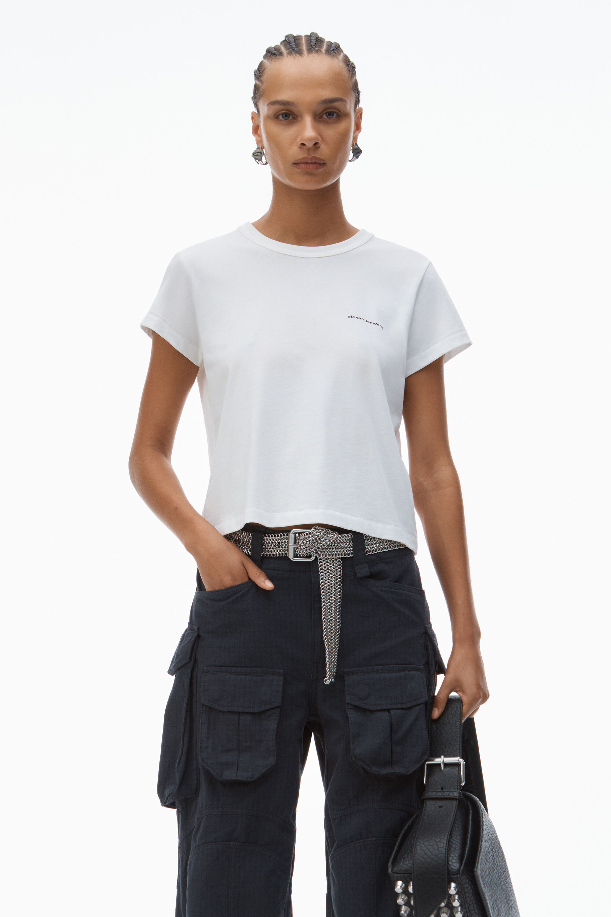 Logo-Print Shrunken Jersey Tee in WHITE | alexanderwang®