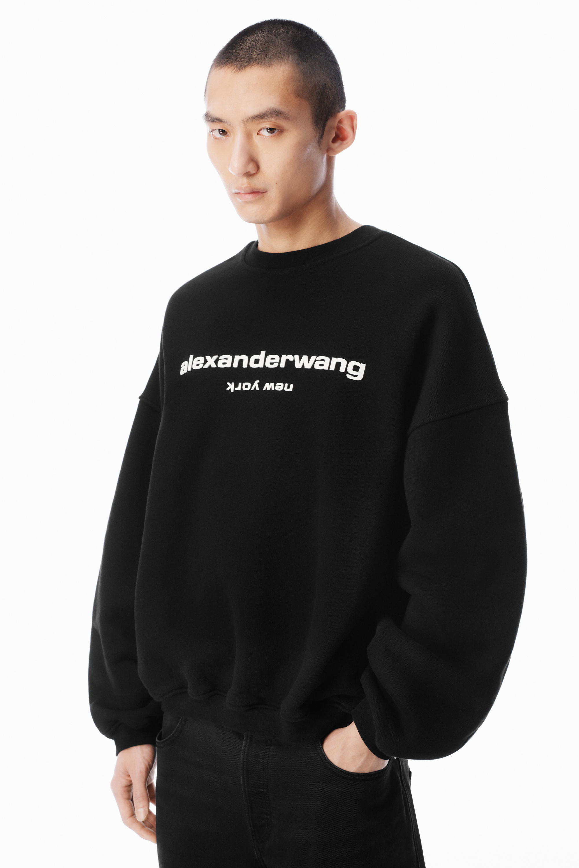 Puff Logo Sweatshirt in BLACK | alexanderwang®