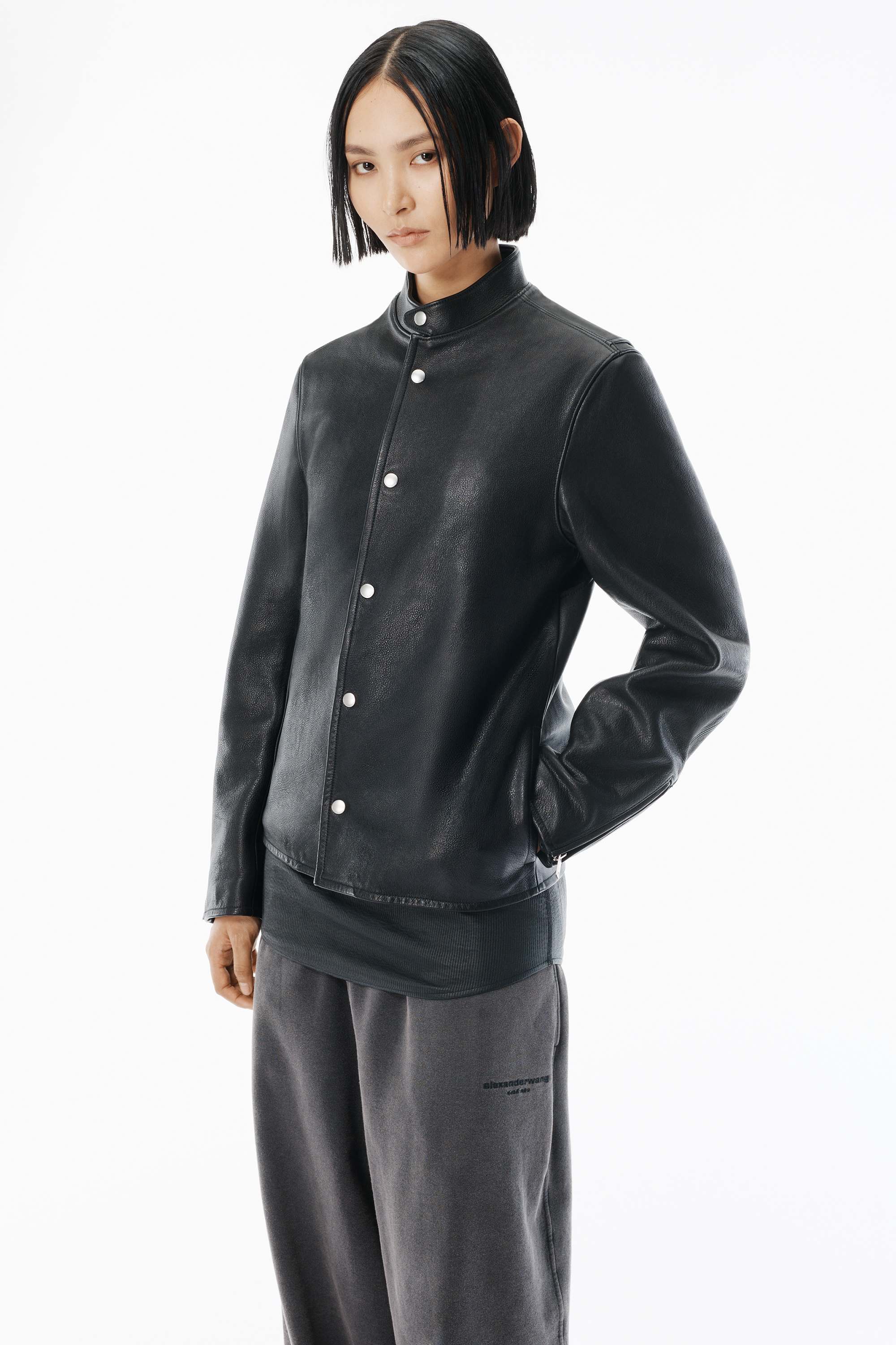 alexanderwang アレキサンダーワング ブラック グロッシー レザー モト