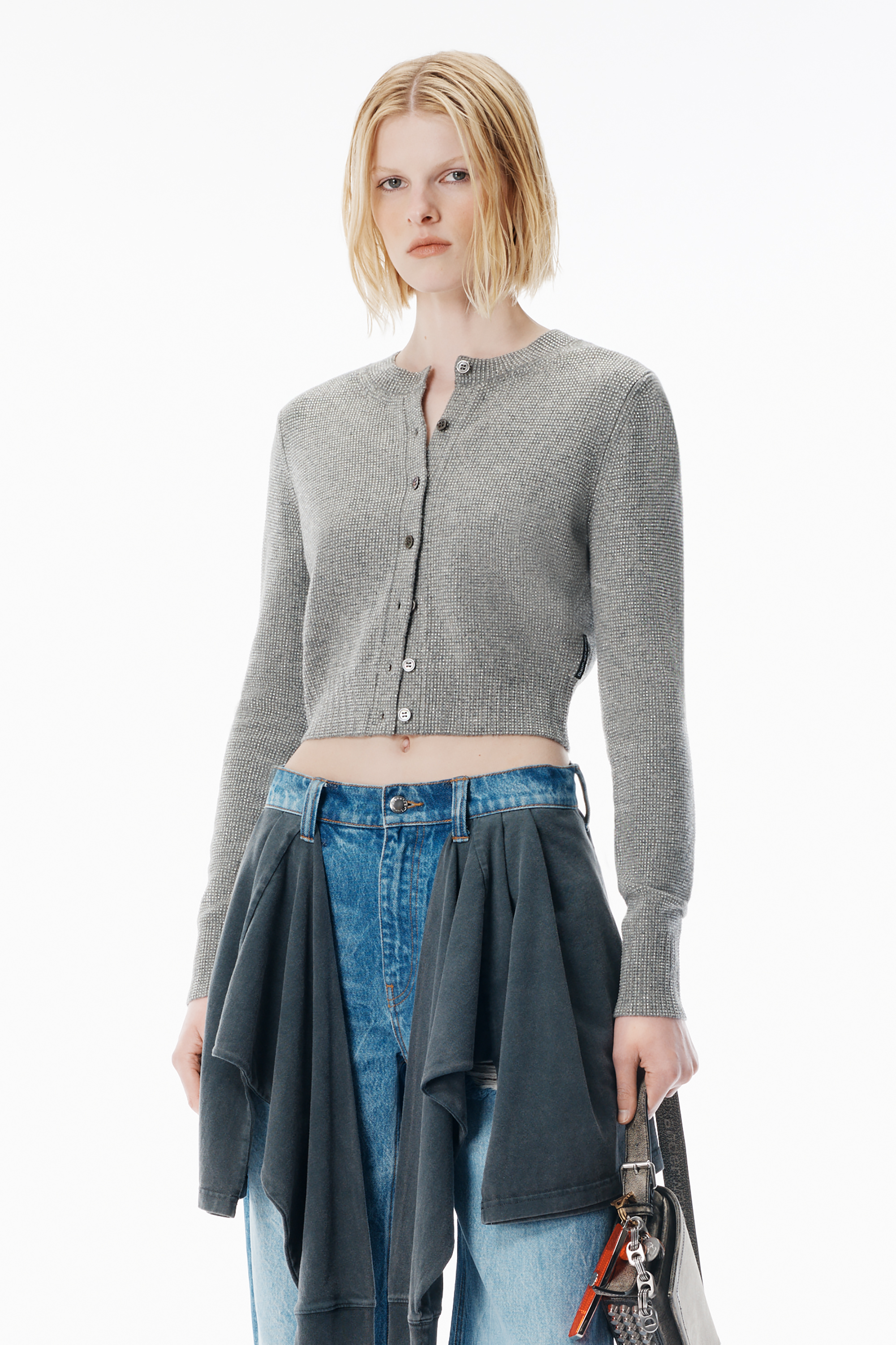 Grey Wool-Blend Hotfix Cardigan in HEATHER GREY | alexanderwang®