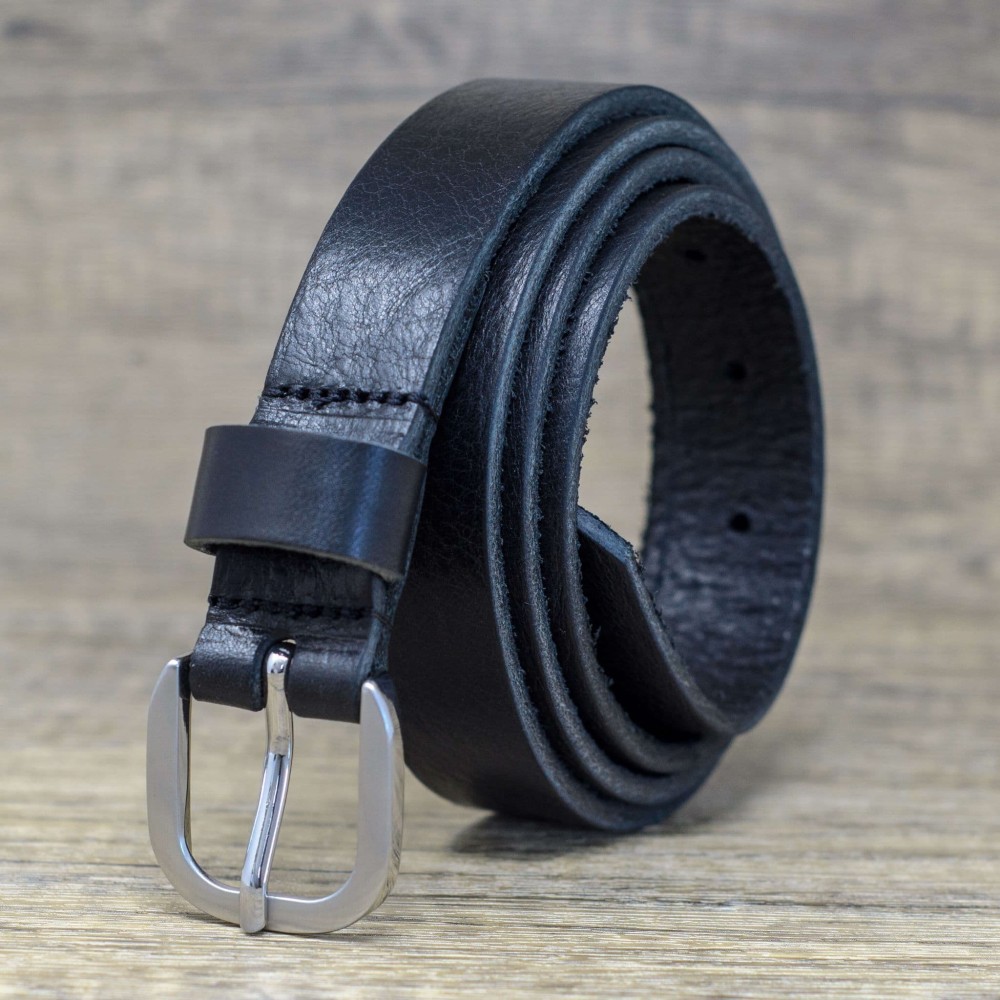 Italian 25mm Real Full Grain Leather Belt with Silver Buckle