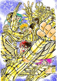 聖闘士星矢30周年展】黄金聖衣纏った星矢/紫龍/氷河/瞬/一輝/城戸沙織