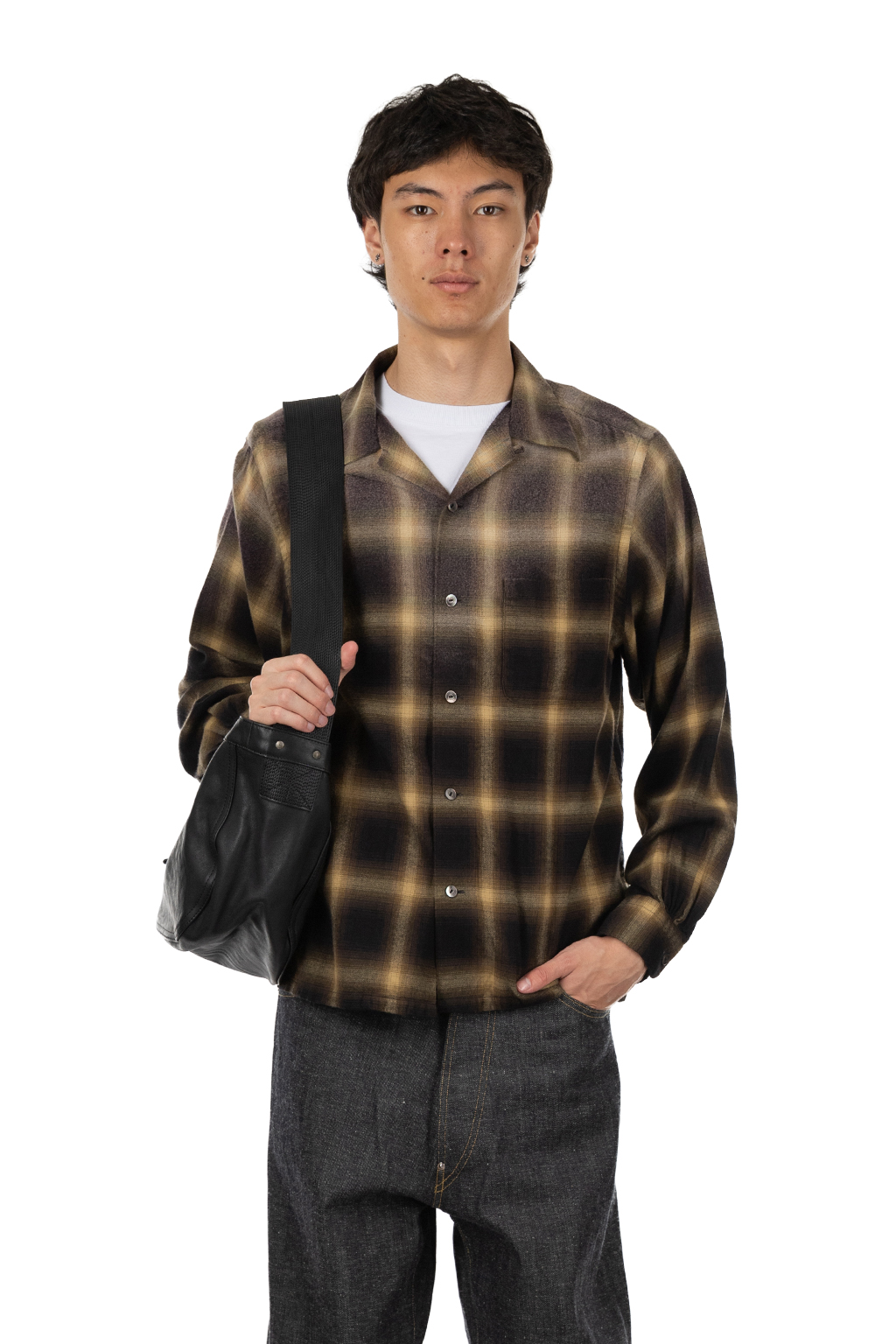 Taiga Takahashi | Lot.101 Open Collar Shirt - Bleached Beige Plaid