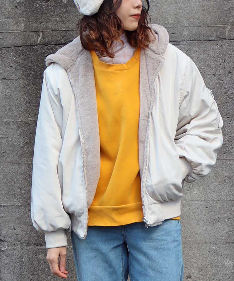 ≪SALE≫フェイクファーリバーシブルジャケット(アイボリー×グレージュ