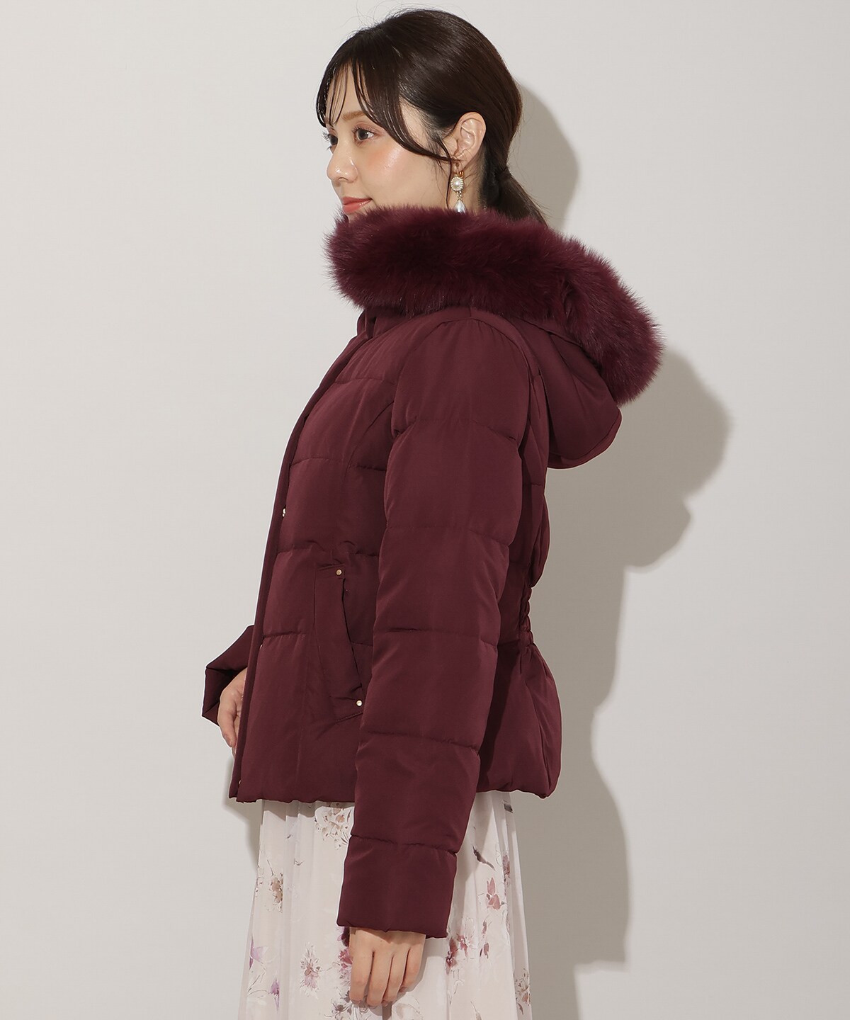 フードファーペプラムショートダウン