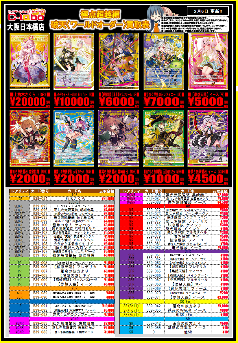 Z/X】全体買取表更新 2/6更新！！ / 大阪日本橋店の店舗ブログ