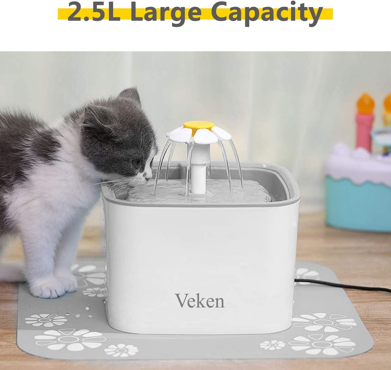 Veken 84oz Cat & Dog Water Fountain with Filters & Silicone Mat