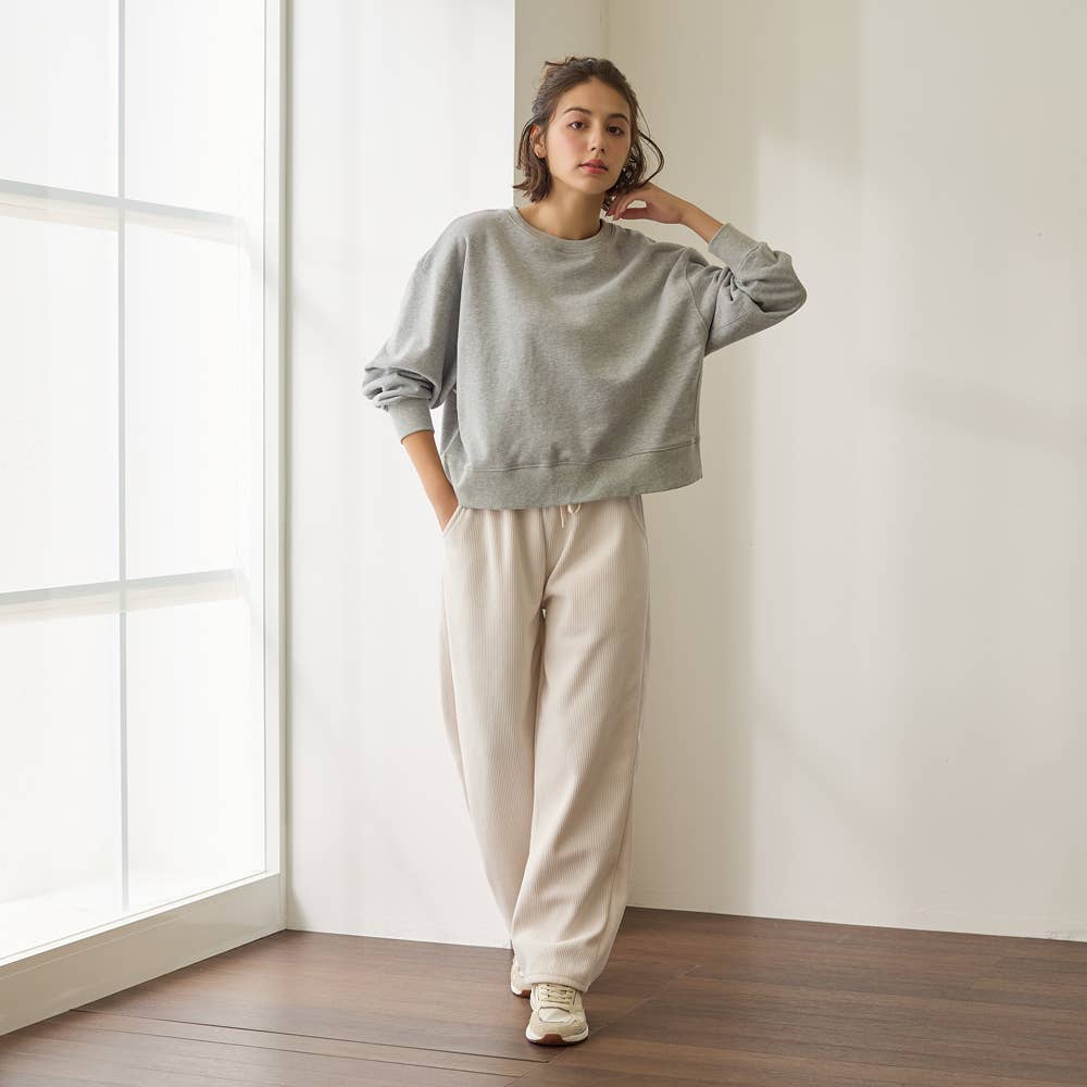 ワイド・裏起毛】リブ柄カジュアルパンツ【SALE】 TZW74K :レディース