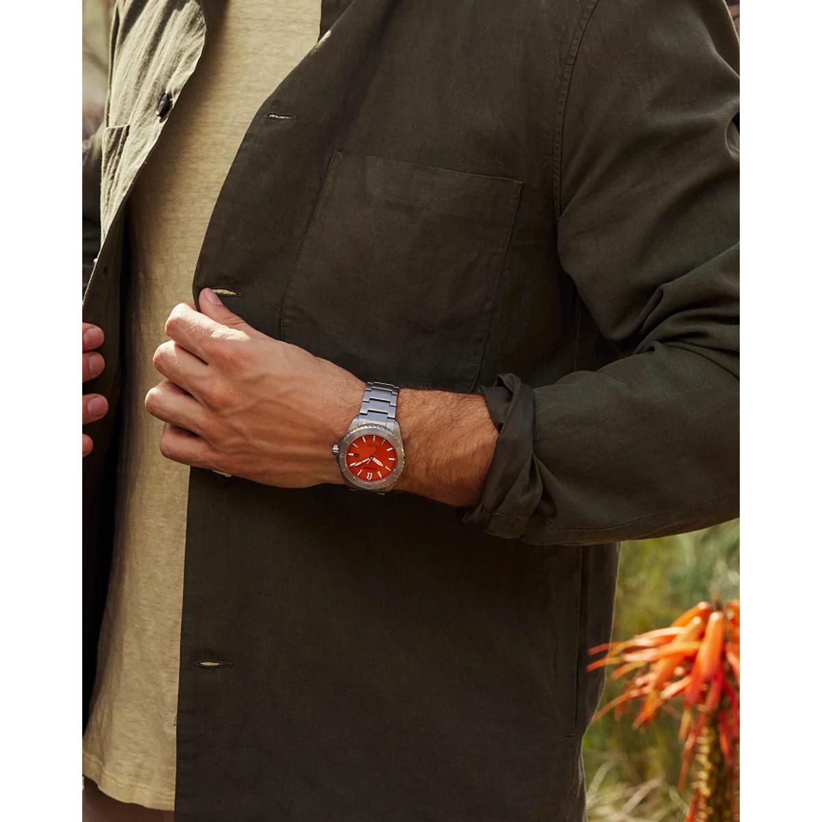 Citizen Brycen Watch with Orange Dial and Super Titanium Bracelet