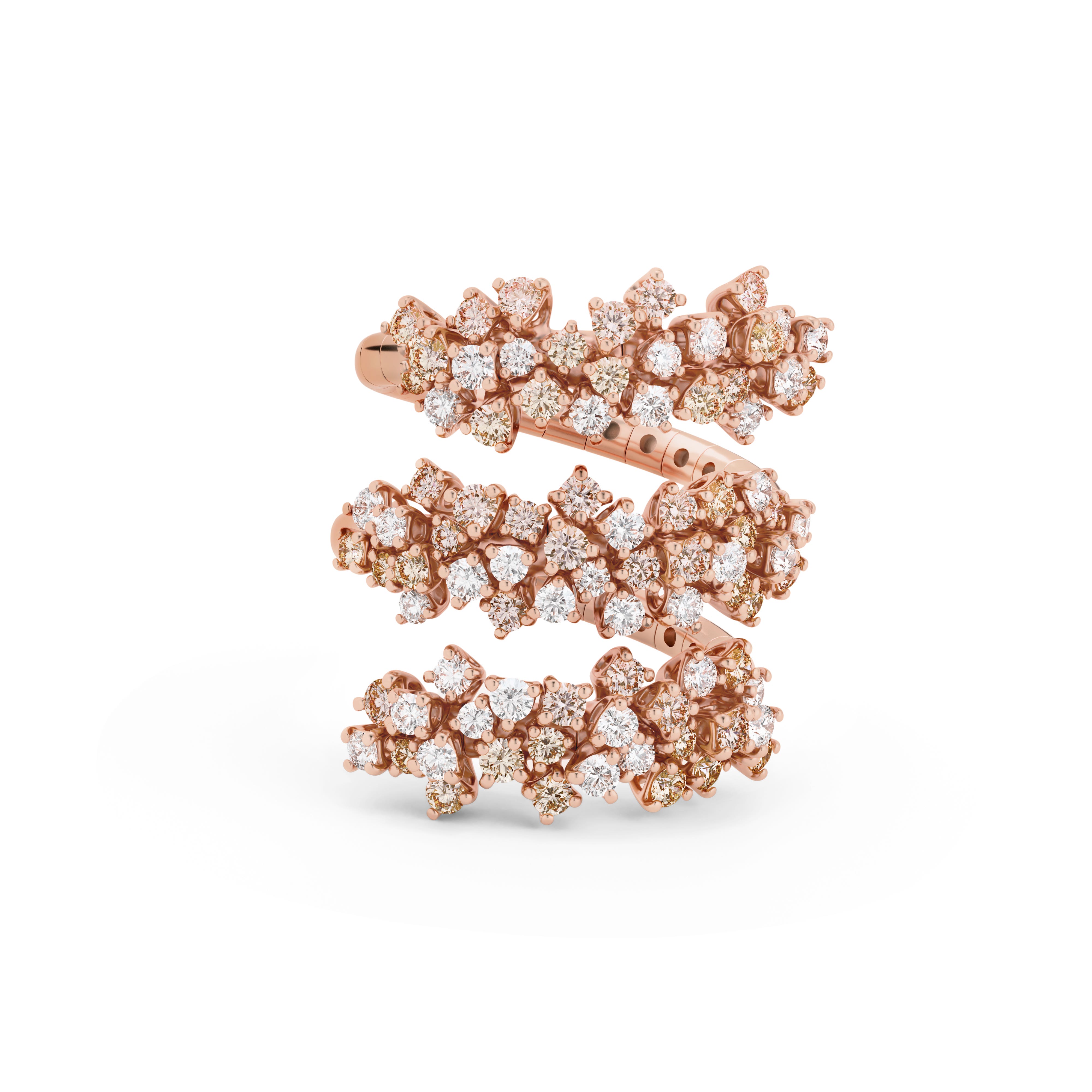 ピンクゴールド、ホワイトダイヤモンドとブラウンダイヤモンドのリング