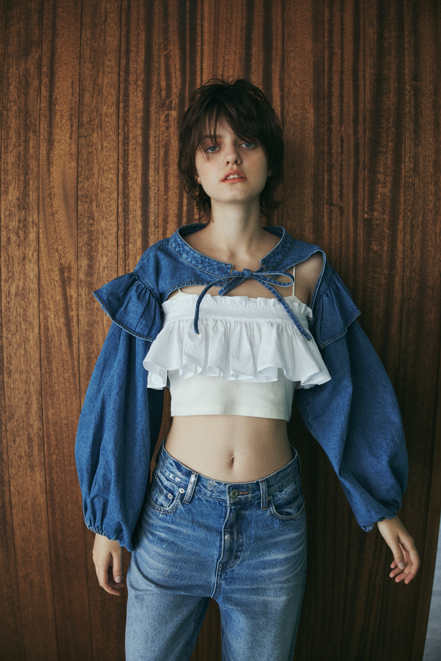 HeRIN.CYE | papier collab_denim mix blouse (シャツ・ブラウス