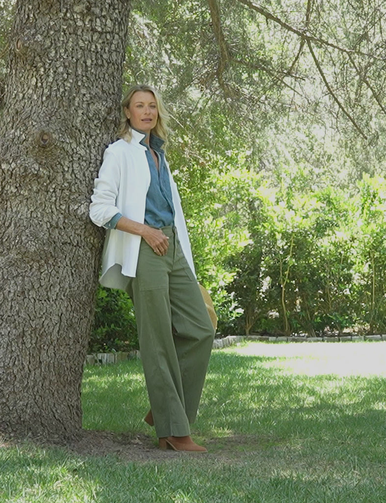 Limerick, Wide-Leg Carpenter Pant, Green | Frank & Eileen