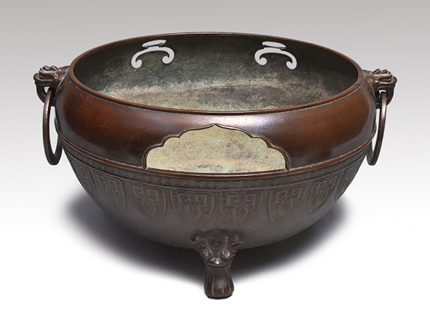 唐銅獅子咬足眉風炉 桃山時代 伊予芦屋作 長野烈極書 大西浄長は大西定