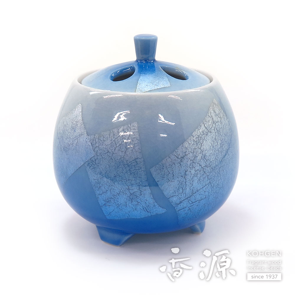 九谷焼 香炉 銀彩青 3号 限定品の通販 - お香専門店香源