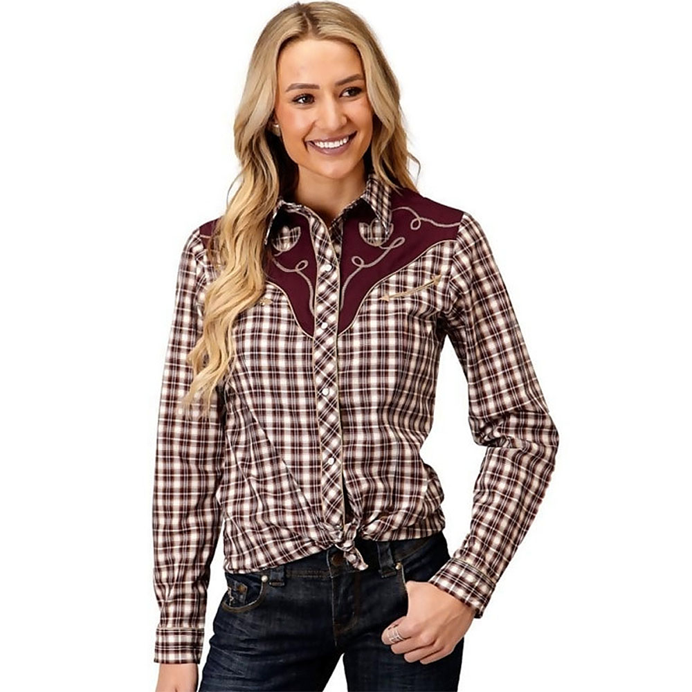レディース ウエスタンシャツ ステッチ 花 刺繍 ウエスタン チェック柄