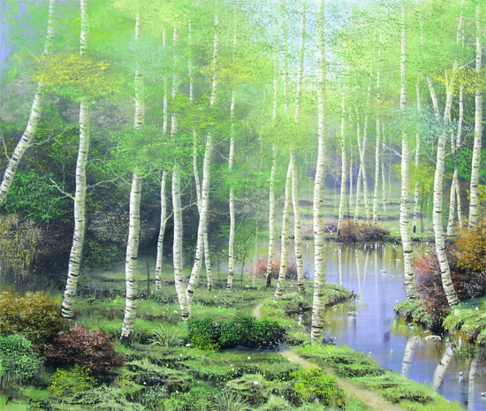 絵画 油絵 白樺林 F20号 （早瀬遼） 送料無料 【肉筆】【油絵】【日本