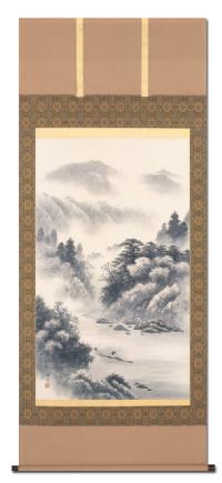 特価 】水墨山水 倉地邦彦（大幅立）肉筆！ 山水画 - 掛け軸（掛軸
