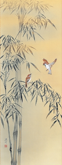 竹に雀 中村遠州 （尺五立）肉筆！ 花鳥画 - 掛け軸（掛軸）販売通販