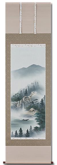 彩色山水 小栗春峰「尺五立」肉筆！ 山水画 - 掛け軸（掛軸）販売通販