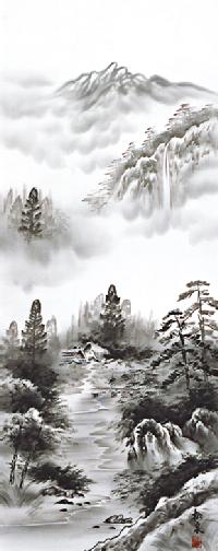 即納商品】水墨山水 松泉 尺五 年中掛け! 山水画 - 掛け軸（掛軸）販売