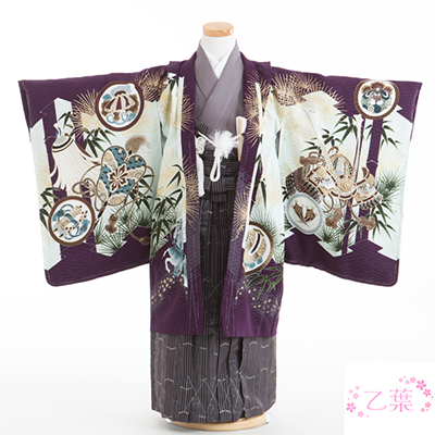 七五三 着物 レンタル 五歳 5歳 紋付・袴 310079 乙葉 古代紫 兜 HM-1