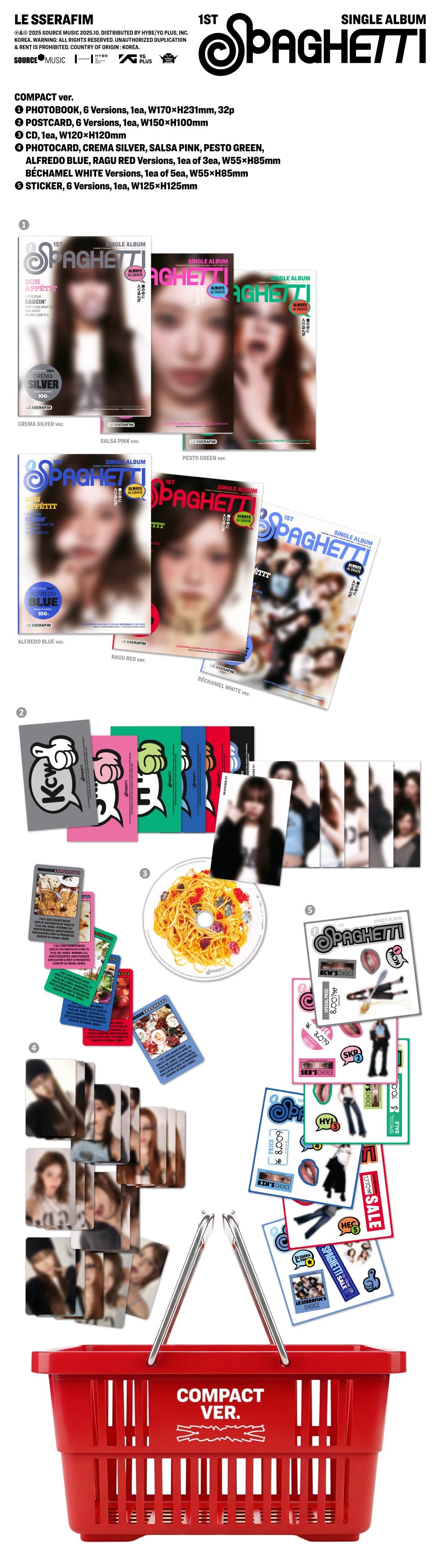 LE SSERAFIM - [SPAGHETTI] 1st Single Album COMPACT 6 Version SET