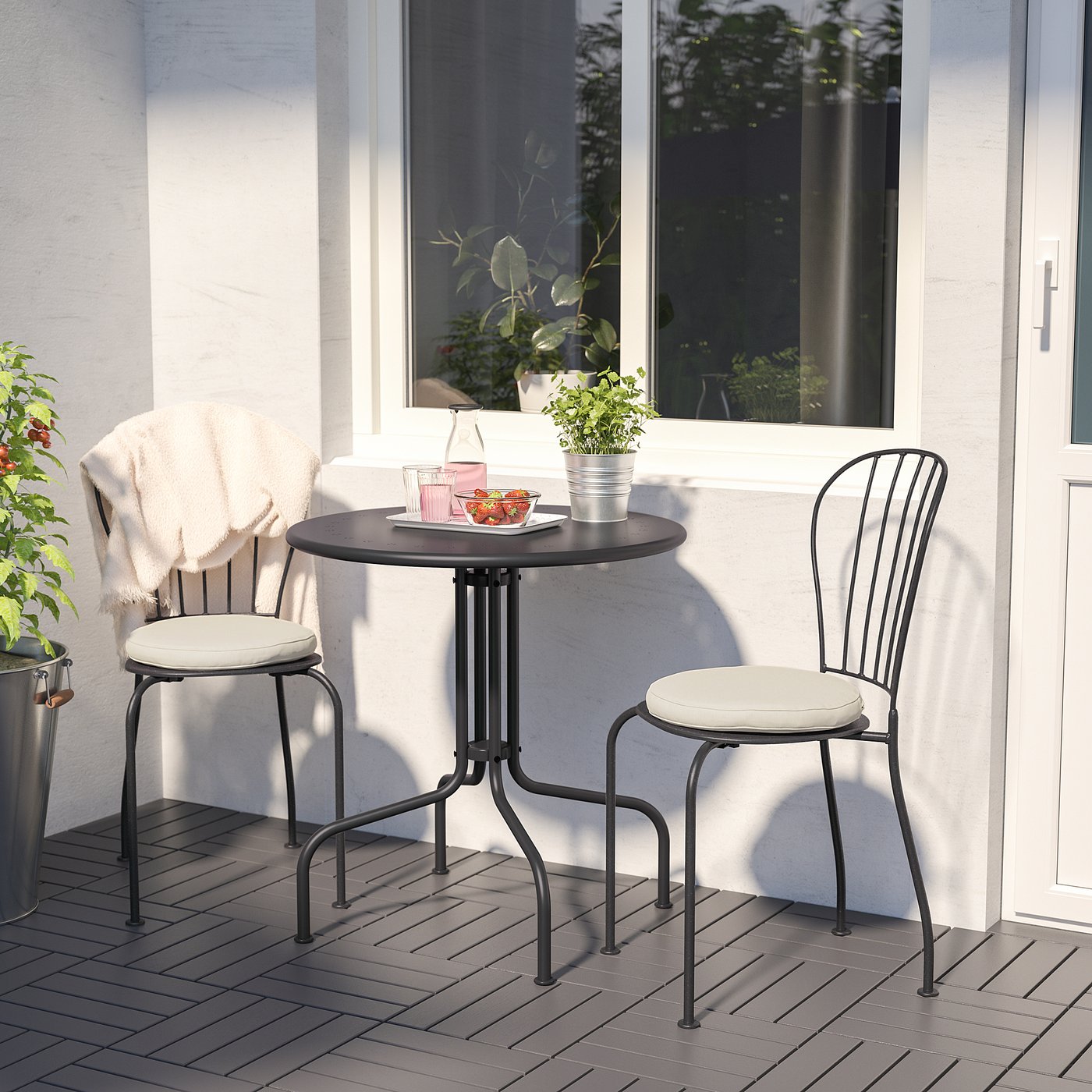 LÄCKÖ レッコ テーブル＆チェア2脚 屋外用, グレー - IKEA