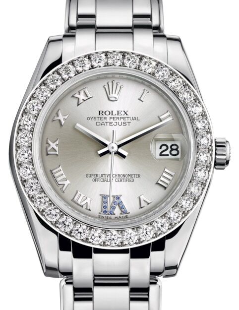 Rolex Pearlmaster 34 81299 Silver Roman Diamond Bezel VI set with