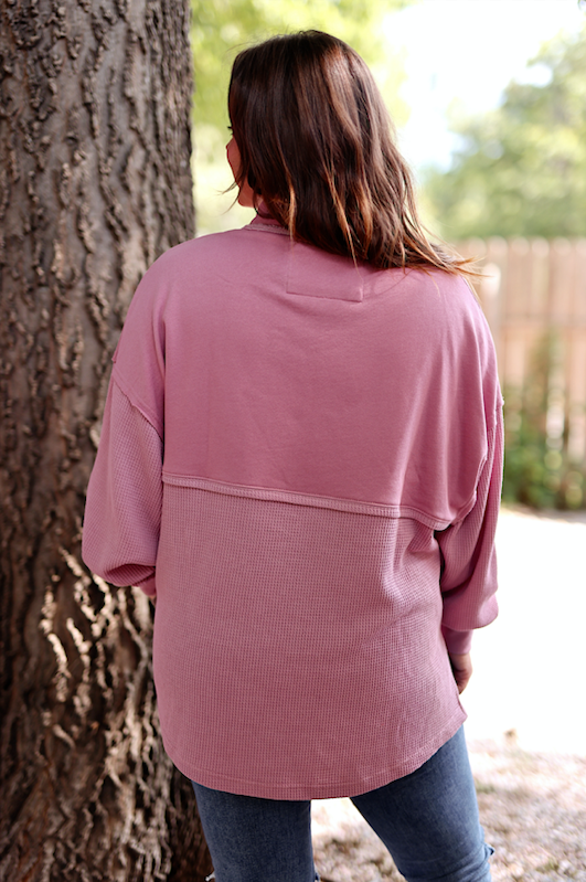 Ready Or Not Waffle Quarter Zip Pullover - (Dusty Rose) – Jadelynn