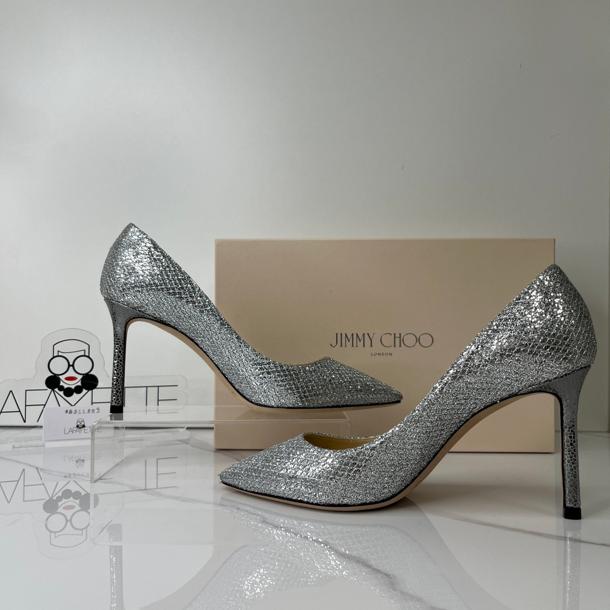 Jimmy Choo Romy 85 Silver Glitter Pump - Size 37 | Lafayette