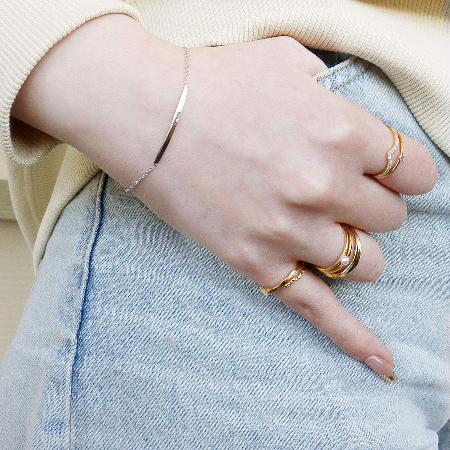 ピンキーリング レディース シルバー925 イエローゴールド 誕生石 1月