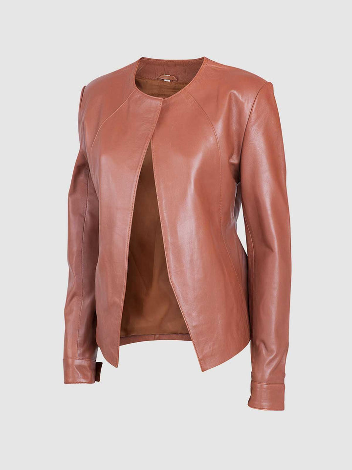 Women's Collarless Leather Jacket | Leather Jacket Master