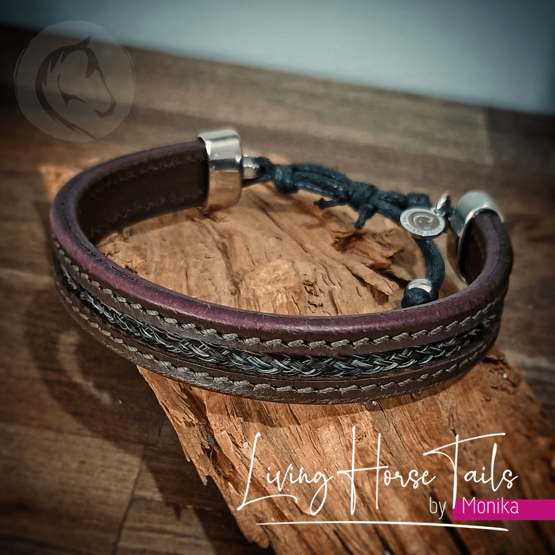 Stitched leather and horsehair stainless steel adjustable unisex