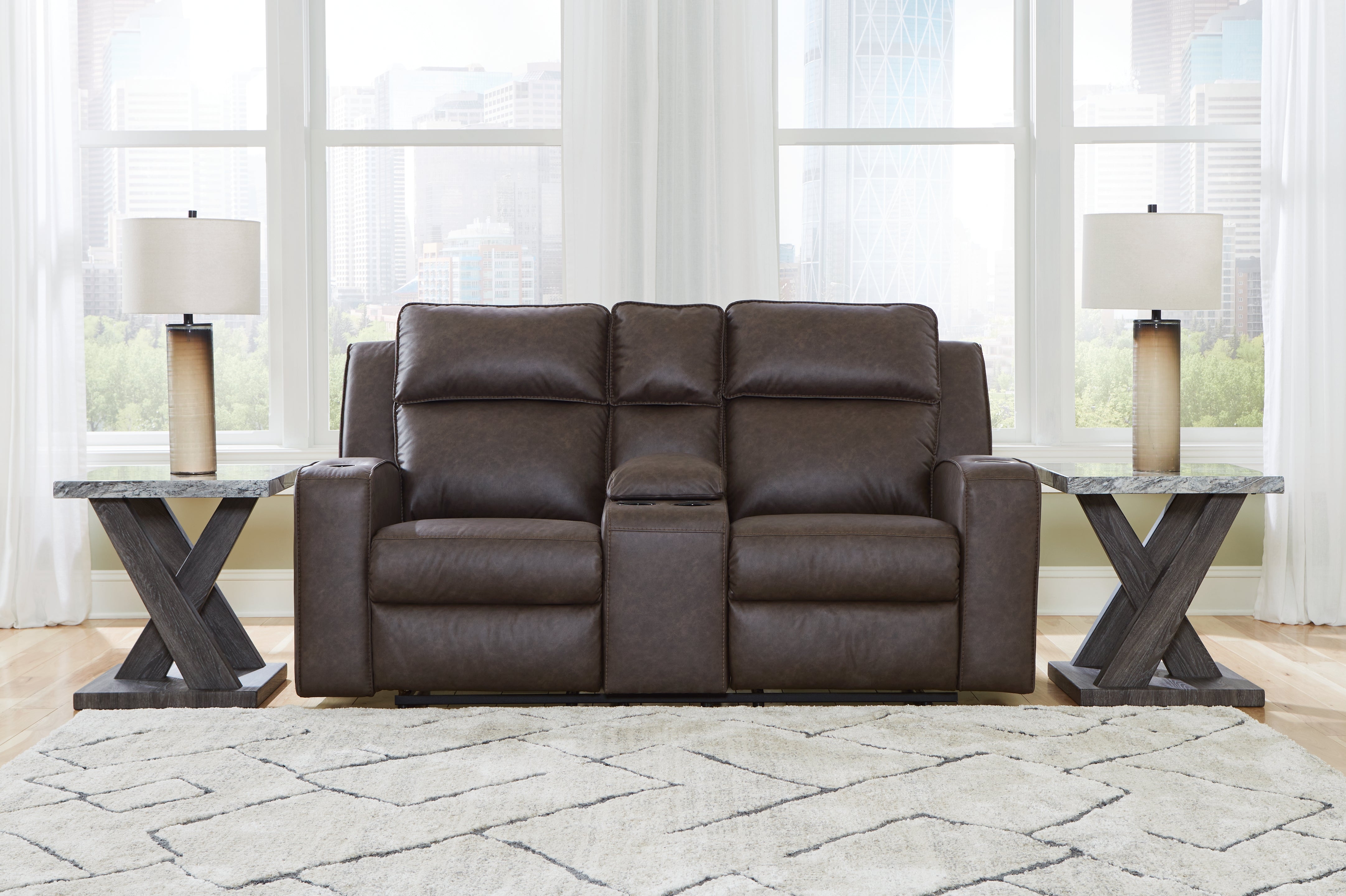 Lavenhorne Granite Reclining Loveseat with Console - Luna Furniture