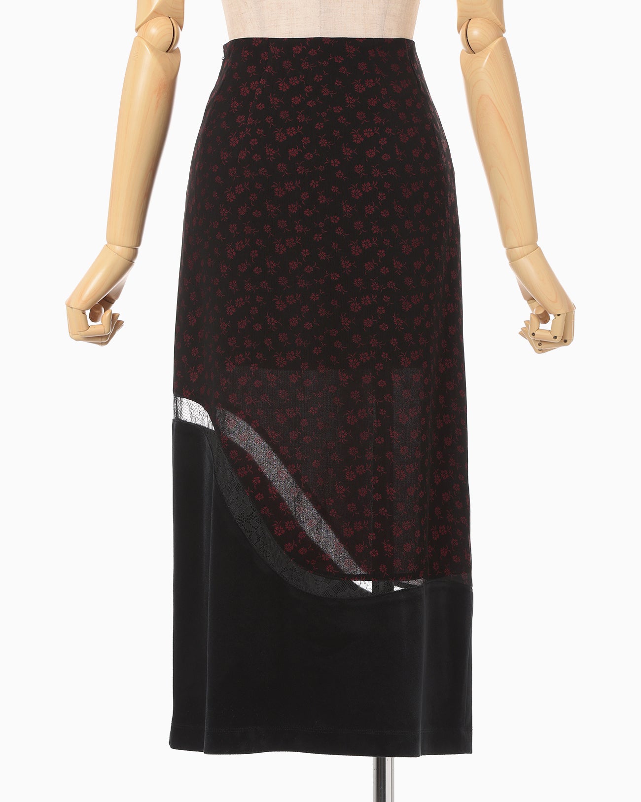 Cupro Triacetate Floral Jacquard Skirt - black × black - Mame