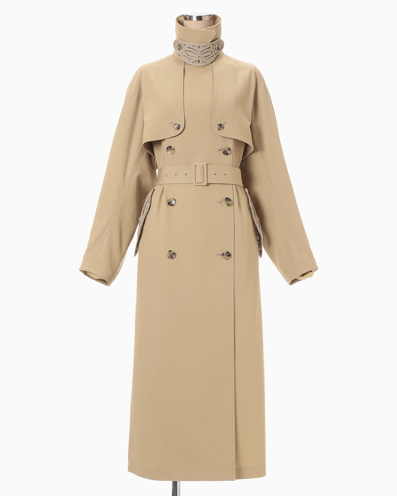 Cording Embroidery Detailed Trench Coat - beige - Mame Kurogouchi