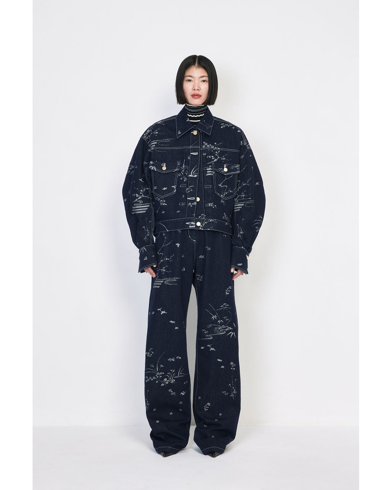 Nature Pattern Jacquard Wide Leg Jeans - black - Mame Kurogouchi