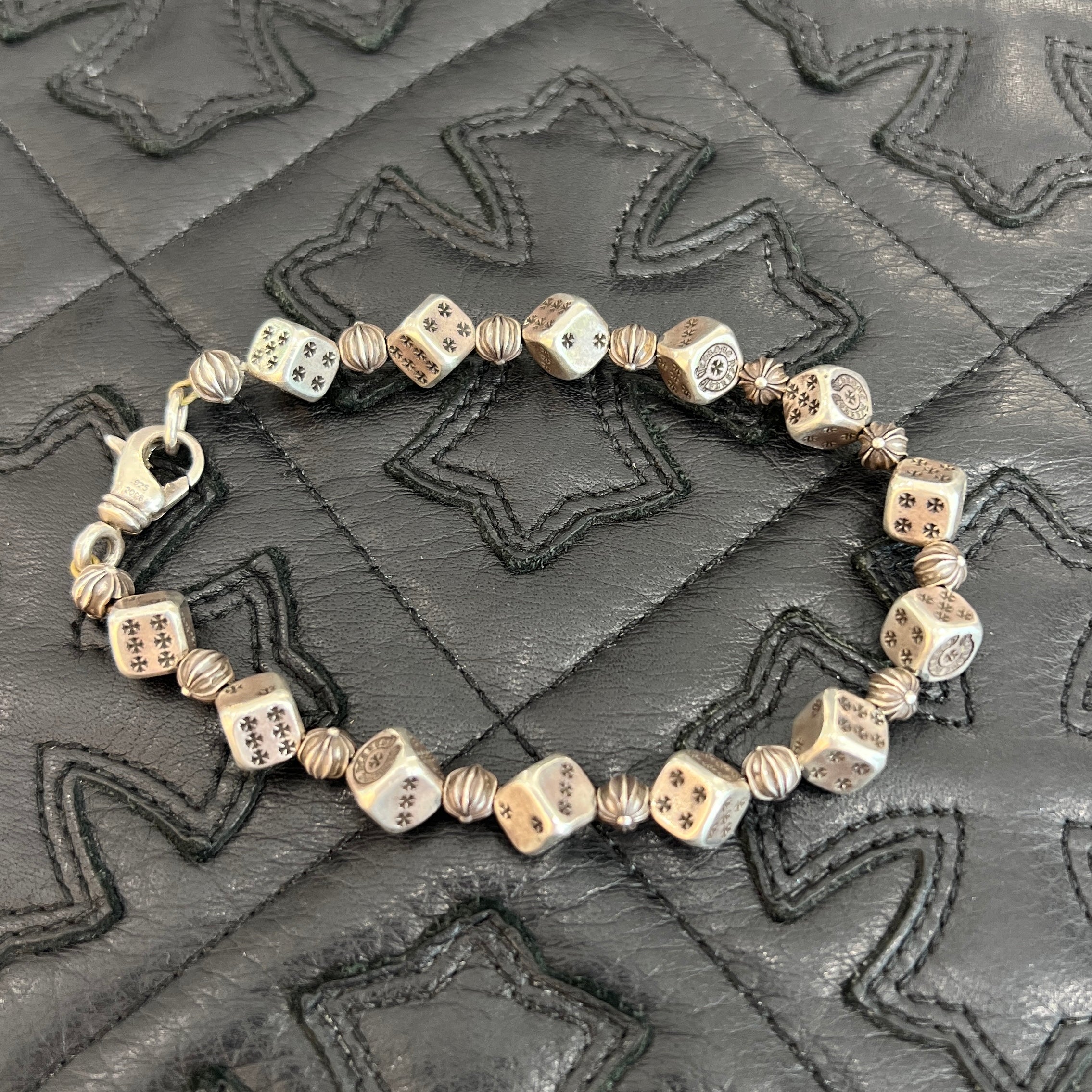 CHROME HEARTS DICE Cross Ball Silver Bracelet Size 13 LINK クロム