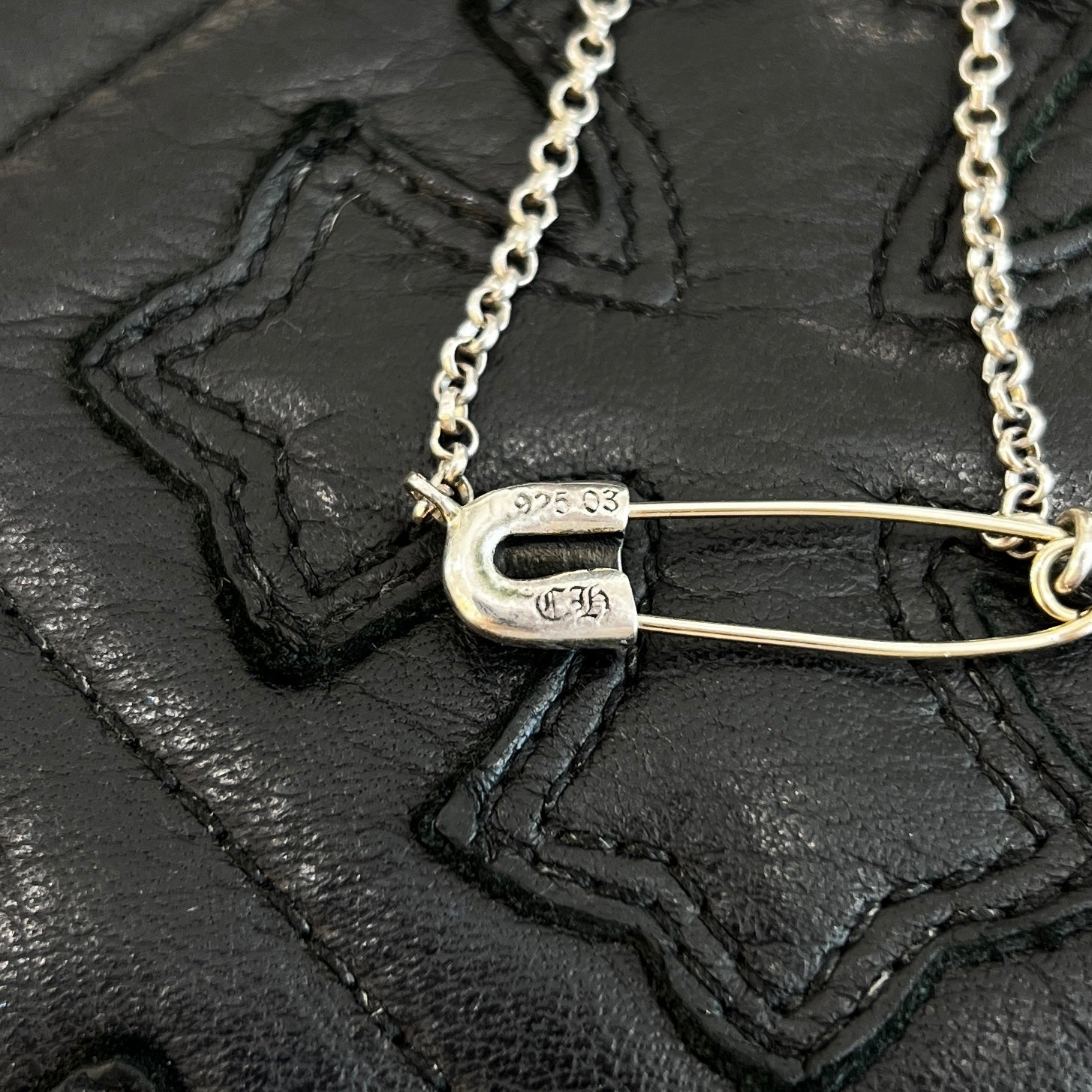 CHROME HEARTS Safety Pin Pendant Top Roll Chain Necklace Size 16