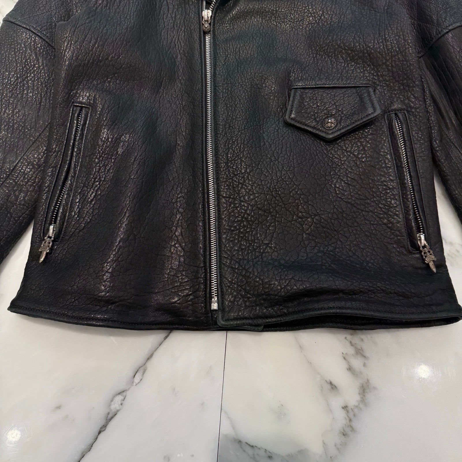 CHROME HEARTS CRETIN LEATHER DOUBLE RIDERS JACKET Size 12 クロム