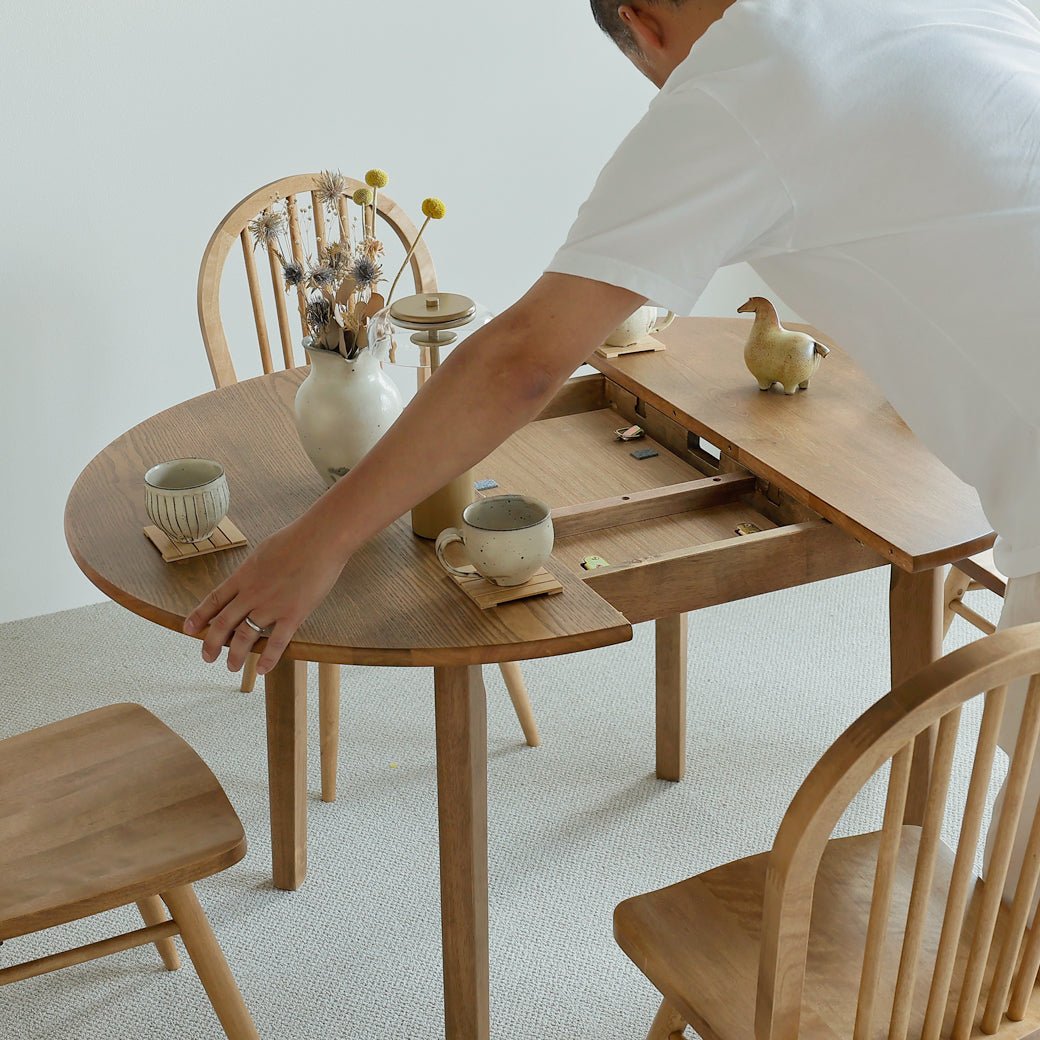 伸長式 ダイニングテーブル 90-120cm 楕円形 北欧モダン｜miion